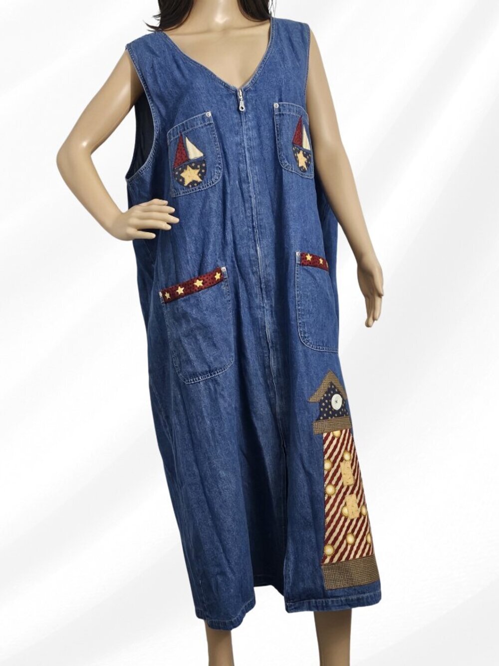 Baccini Denim Sleeveless Dress Size 24W Blue Midi Casual Dress Plus Size